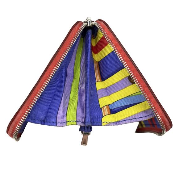 Hermès Silk-In Long Zip Wallet Red Epsom Leather Belt Strap Print Luxury Silk - Picture 12 of 16